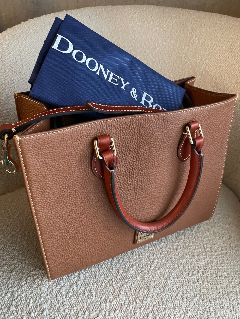Authenticated Dooney & Bourke Pebble Grain Janine Leather Satchel | Caramel